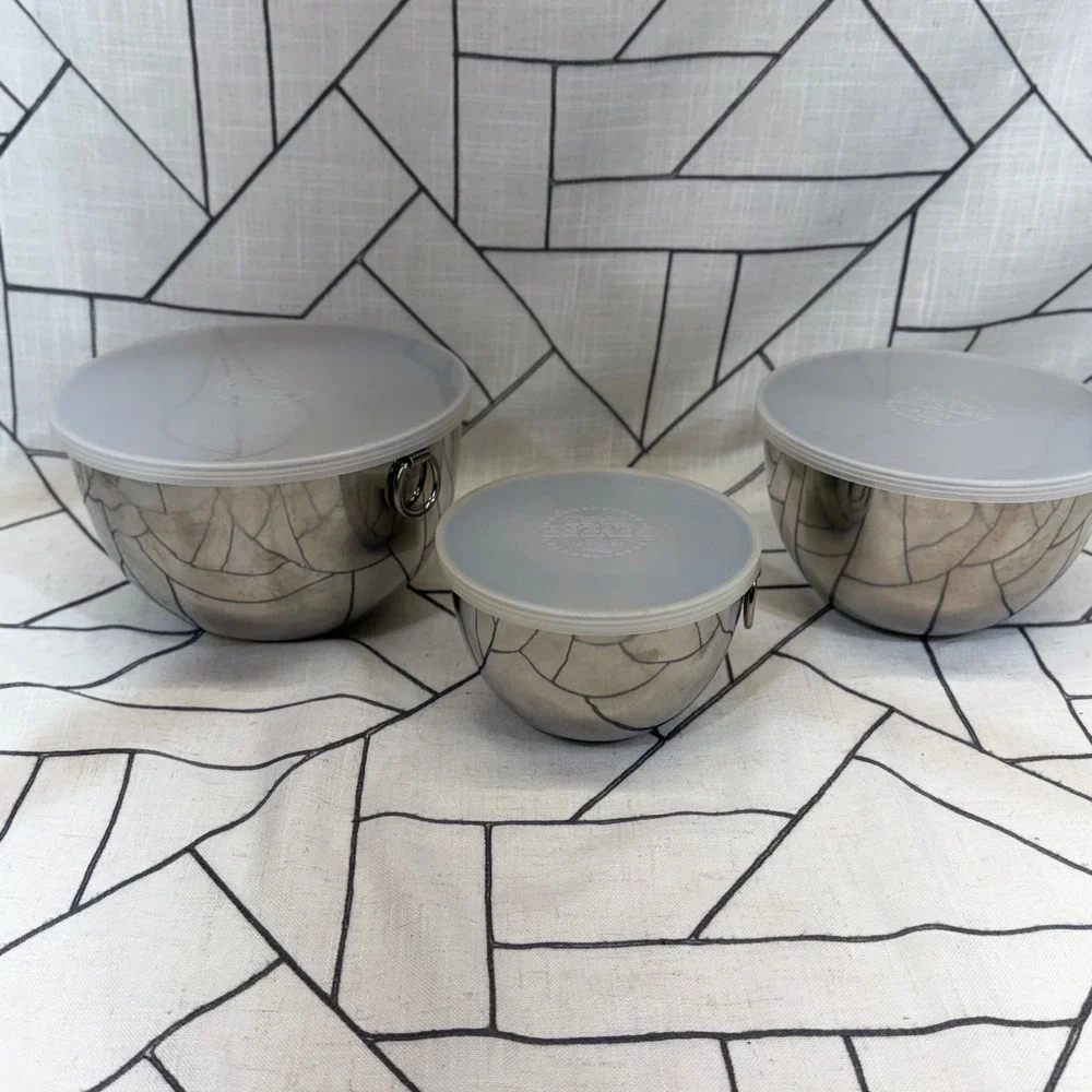Revere Ware Mixing Bowl Set 3pc Silver Stainless Steel Nesting With Lids